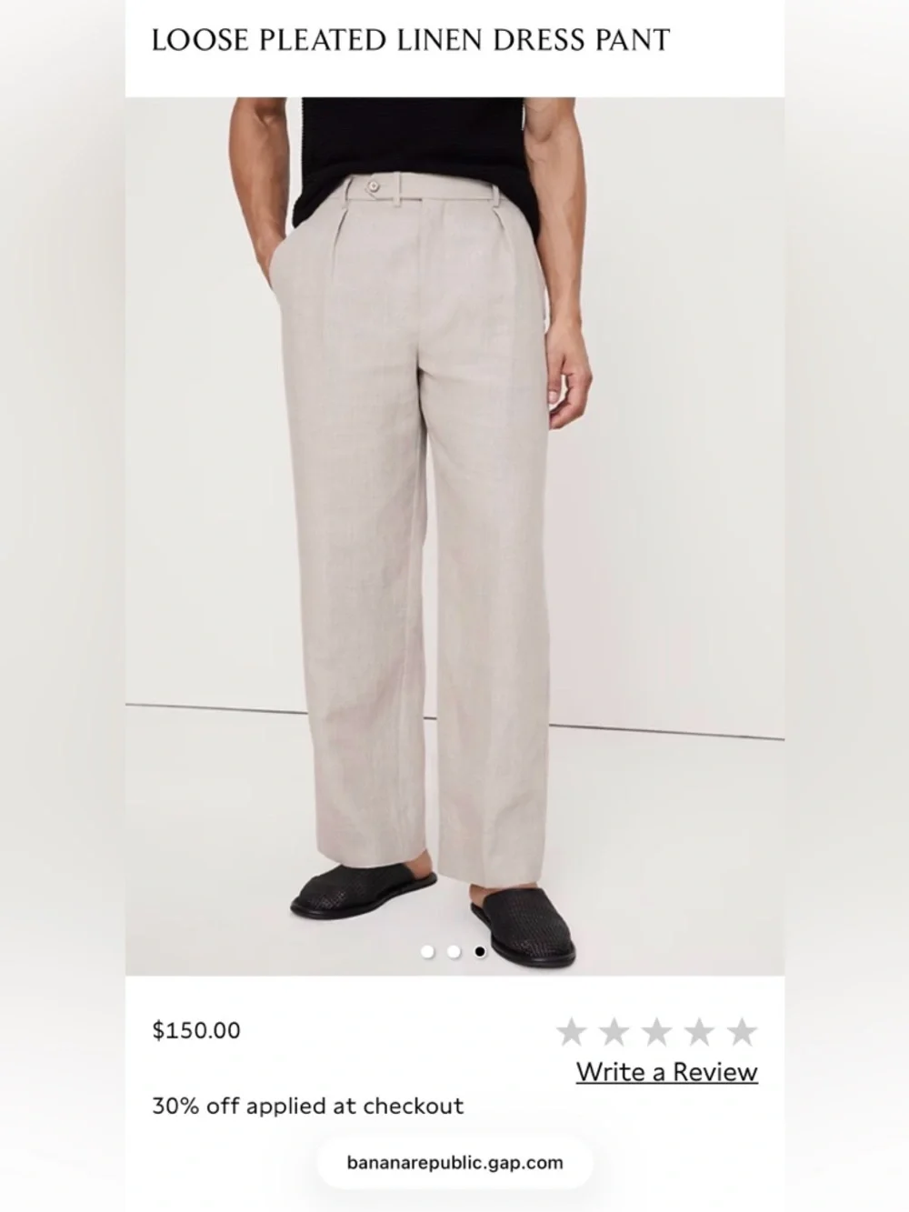 Banana Republic Light Beige Loose Pleated Linen Dress Pant